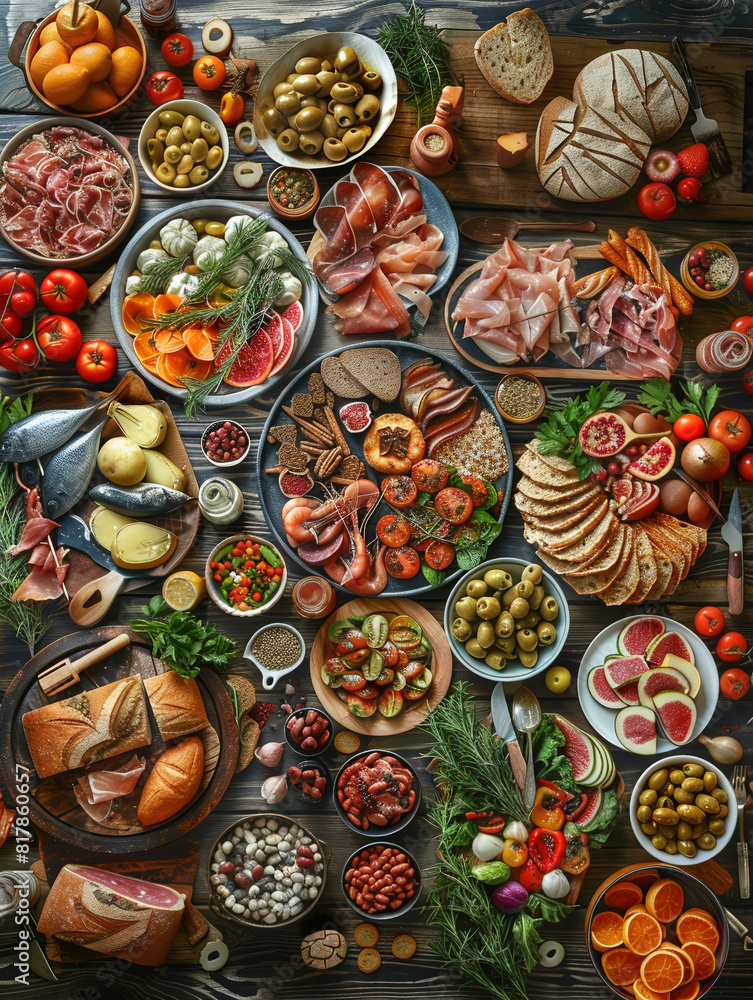 The table shows many different dishes from meat to vegan. The table shows many different dishes from meat to vegan.