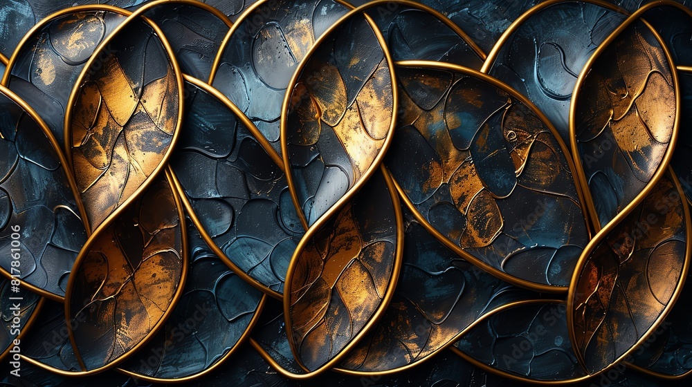 Fototapeta premium Elegant geometric lattice, gold and dark tones with intricate details for a luxurious feel