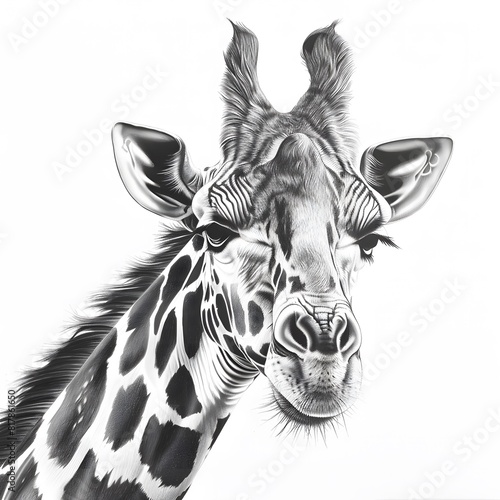 Realistic Giraffe Drawing on White Background
