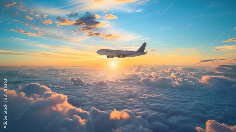 Passenger airplane flying at flight level high in the sky Passenger airplane flying at flight level high in the sky