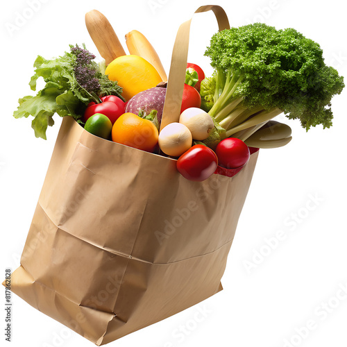grocery bag in air on transparent background