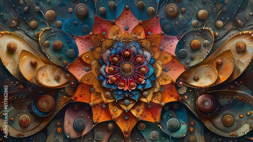 Intricate geometric mandalas, detailed lines and vibrant colors with symmetrical designs photo