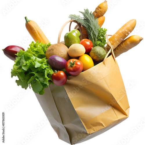 grocery bag in air on transparent background