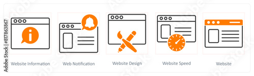 A set of 5 Seo icons as website information, web notification, website design