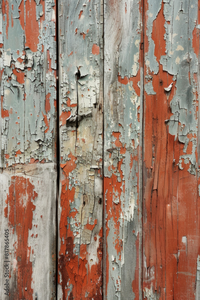 A close-up of a weathered barn door, with peeling paint and wood grain adding texture and character. A close-up of a weathered barn door, with peeling paint and wood grain adding texture and character.