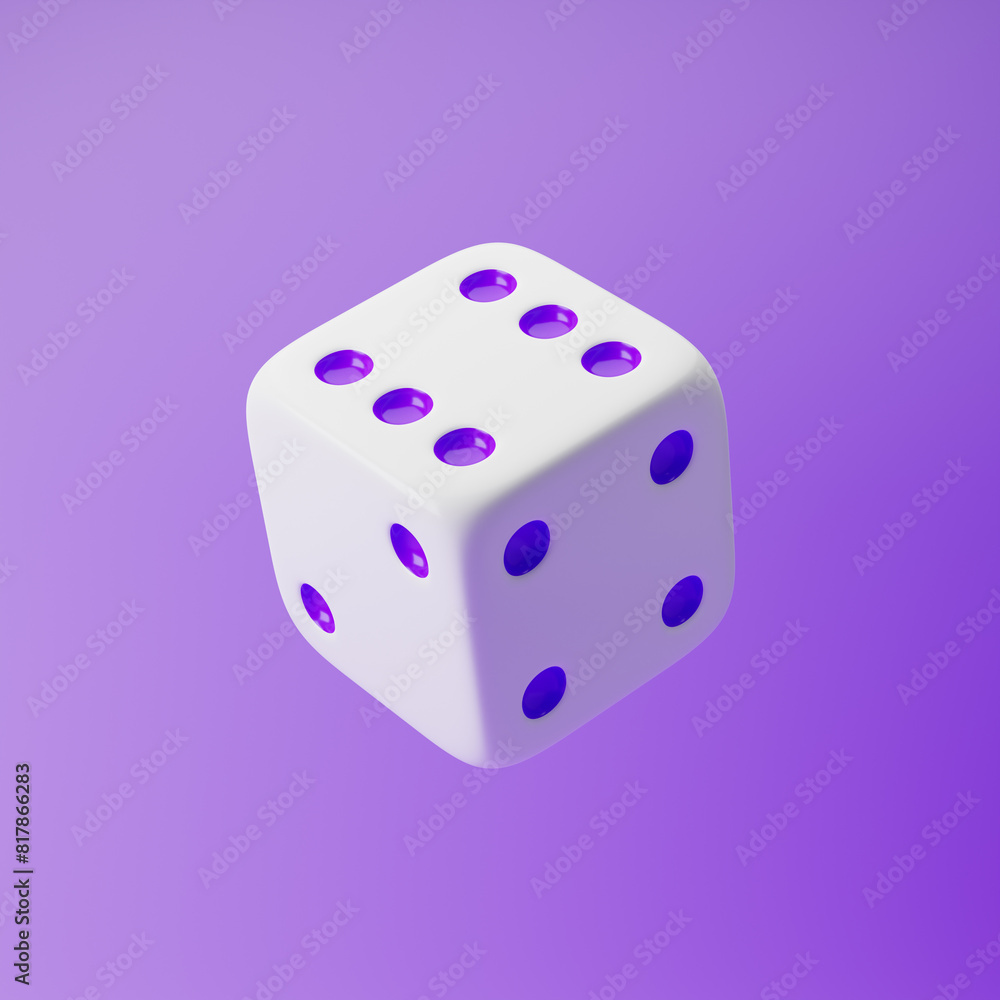 Dice icon isolated over purple background. 3D rendering. Dice icon isolated over purple background. 3D rendering.