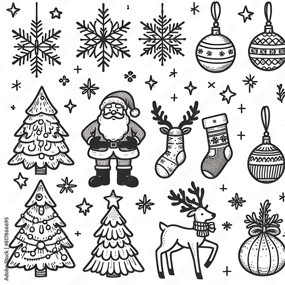 A unicorn coloring pages black and white drawing includes drawing of christmas decorations art attractive art.
