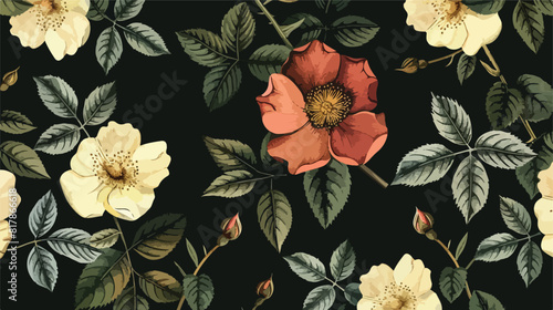 Floral seamless pattern with elegant dog rose flowers #817866618