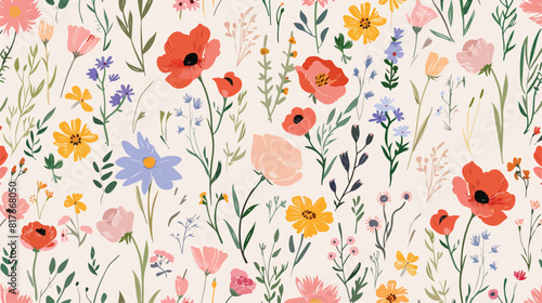 Flowers pattern. Seamless floral background with wild