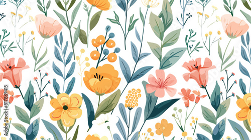 Floral seamless pattern with spring blooming perennia