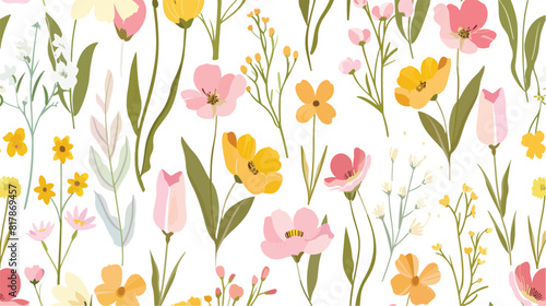 Floral seamless pattern with spring blooming perennia #817869457