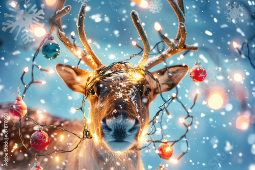 Reindeer with festive ornaments