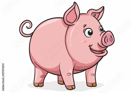 Cute Cartoon Pig Illustration Standing Pink Farm Animal