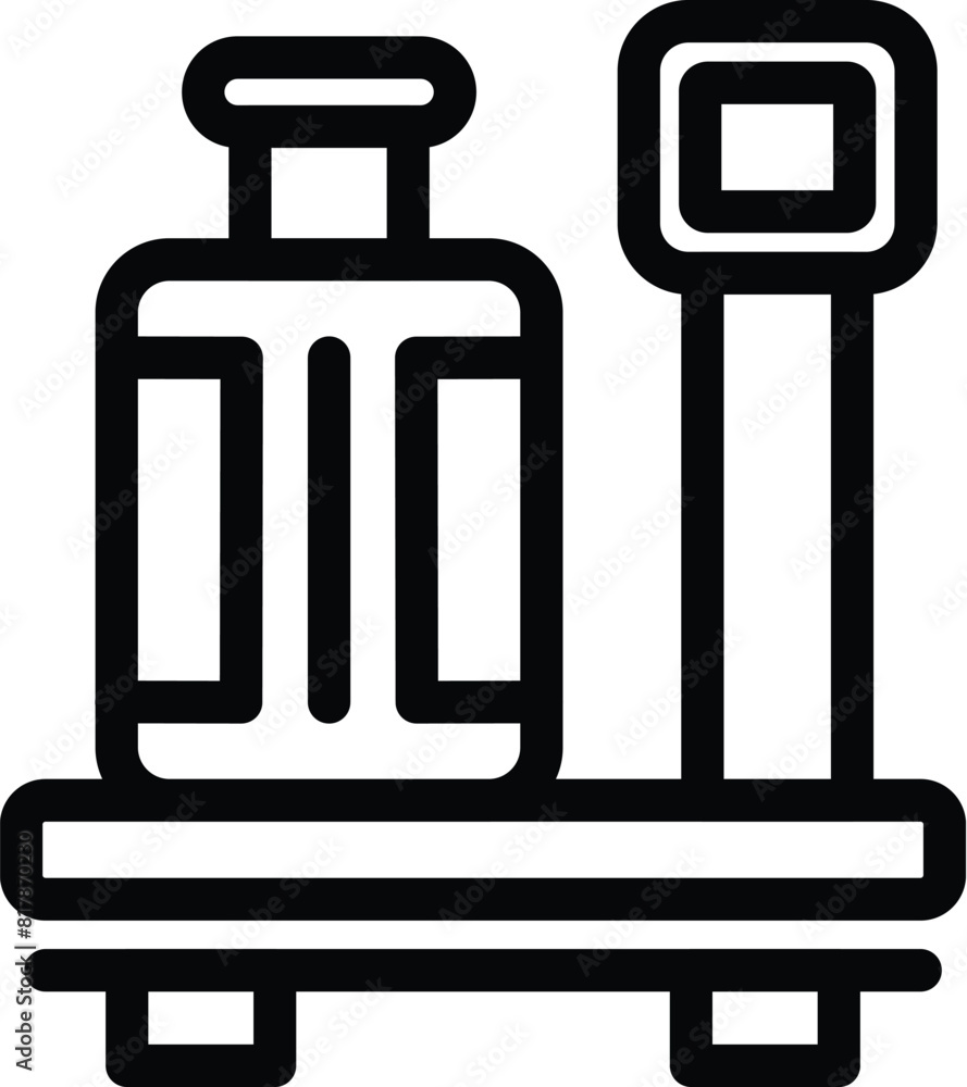 Black and white luggage on trolley icon for transportation and airport vector graphic design illustration