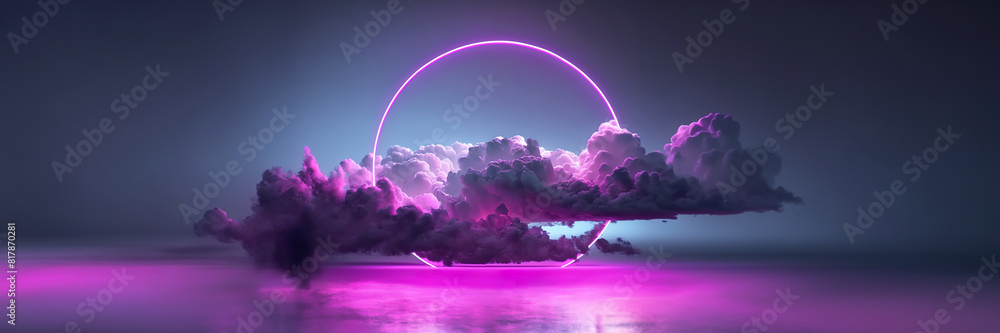 Glowing circle shape against the purple sky Generative AI