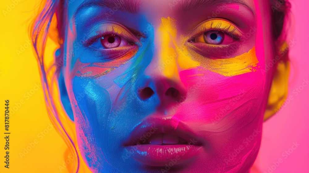 Intense gaze with vivid face paint Intense gaze with vivid face paint