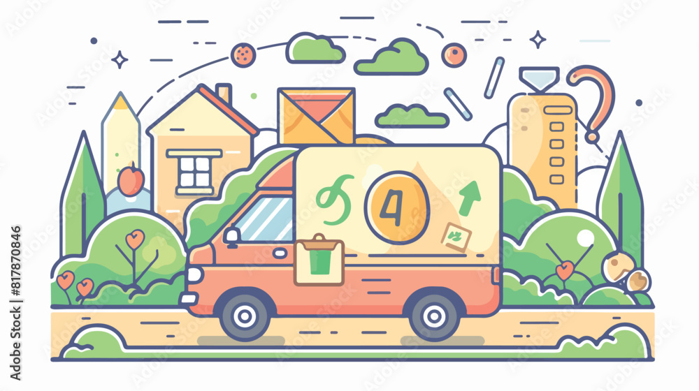 Food delivery concept Lineart Illustration Four in flat