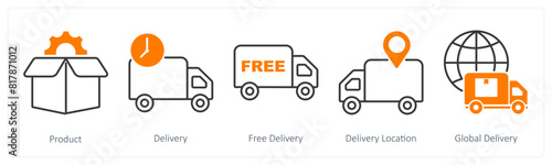 A set of 5 Shopping icons as product, delivery, free delivery