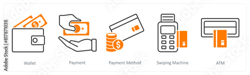 A set of 5 Shopping icons as wallet, payment, payment method