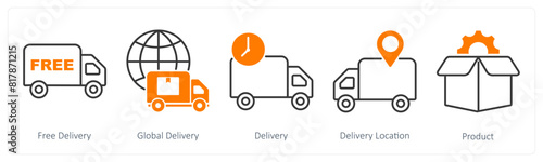 A set of 5 Shopping icons as free delivery, global delivery, delivery