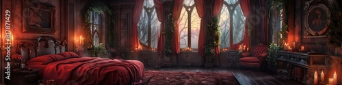 Vampires Sanctuary An Elegant Gothic Bedroom in Digital Painting Style