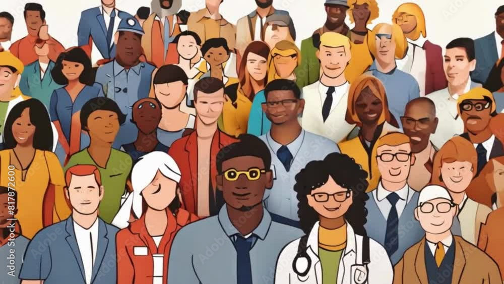 A diverse global workforce depicted through animated characters working together harmoniously on various collaborative projects A diverse global workforce depicted through animated characters working together harmoniously on various collaborative projects