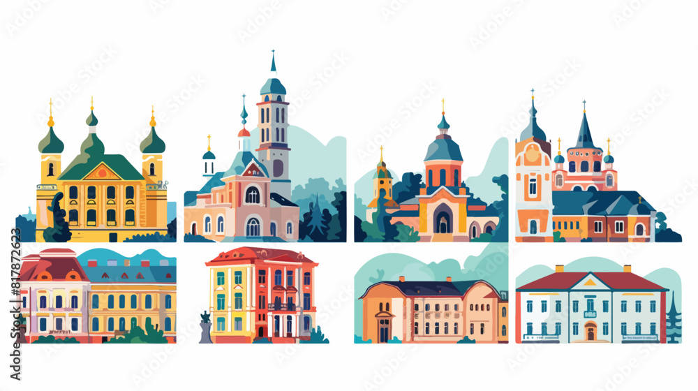 Four of Belarus country buildings famous places in flat
