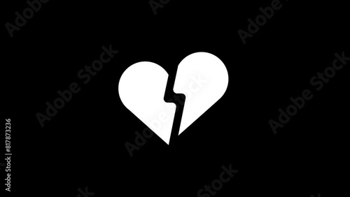 Heartbreaking, icon, animation, heartbreaking, animation, 4K video, animated video, black background, white Heartbreaking icon with black background.