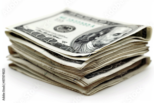 "Folded Hundred Dollar Bills: Isolated on White Background"