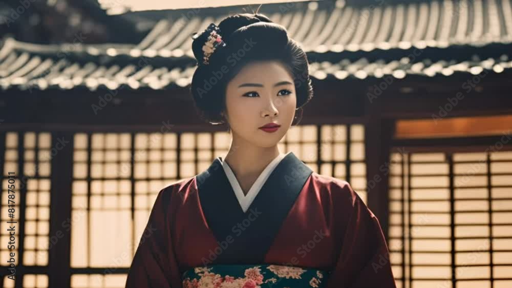 Traditional female geisha in a Japanese garden Traditional female geisha in a Japanese garden
