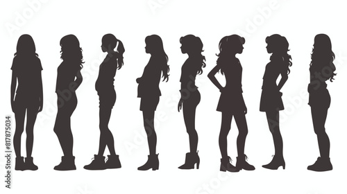 Silhouette of young women standing on white background