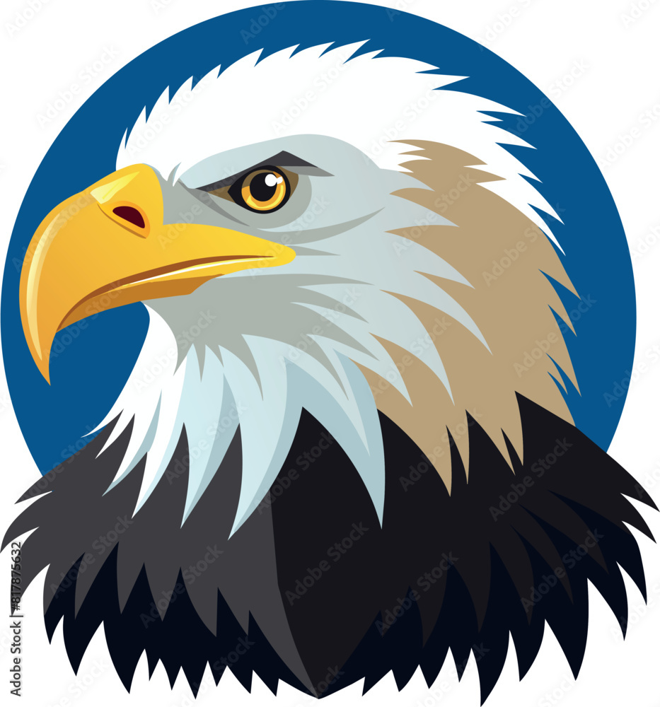 Obraz premium Majestic Bald Eagle Portrait This digital artwork depicts the head of an eagle, likely a bald eagle, the national bird of the United States. The eagle is rendered in a realistic style, with intricate 