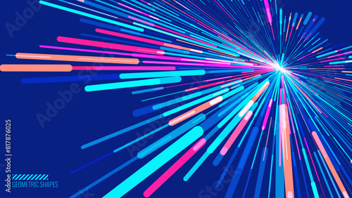 Abstract Colorful Data Flowing Lines. Speed Lines Lights Graphics. Futuristic Linear Backdrop Design. Technology, Big Data, Science Theme Template.