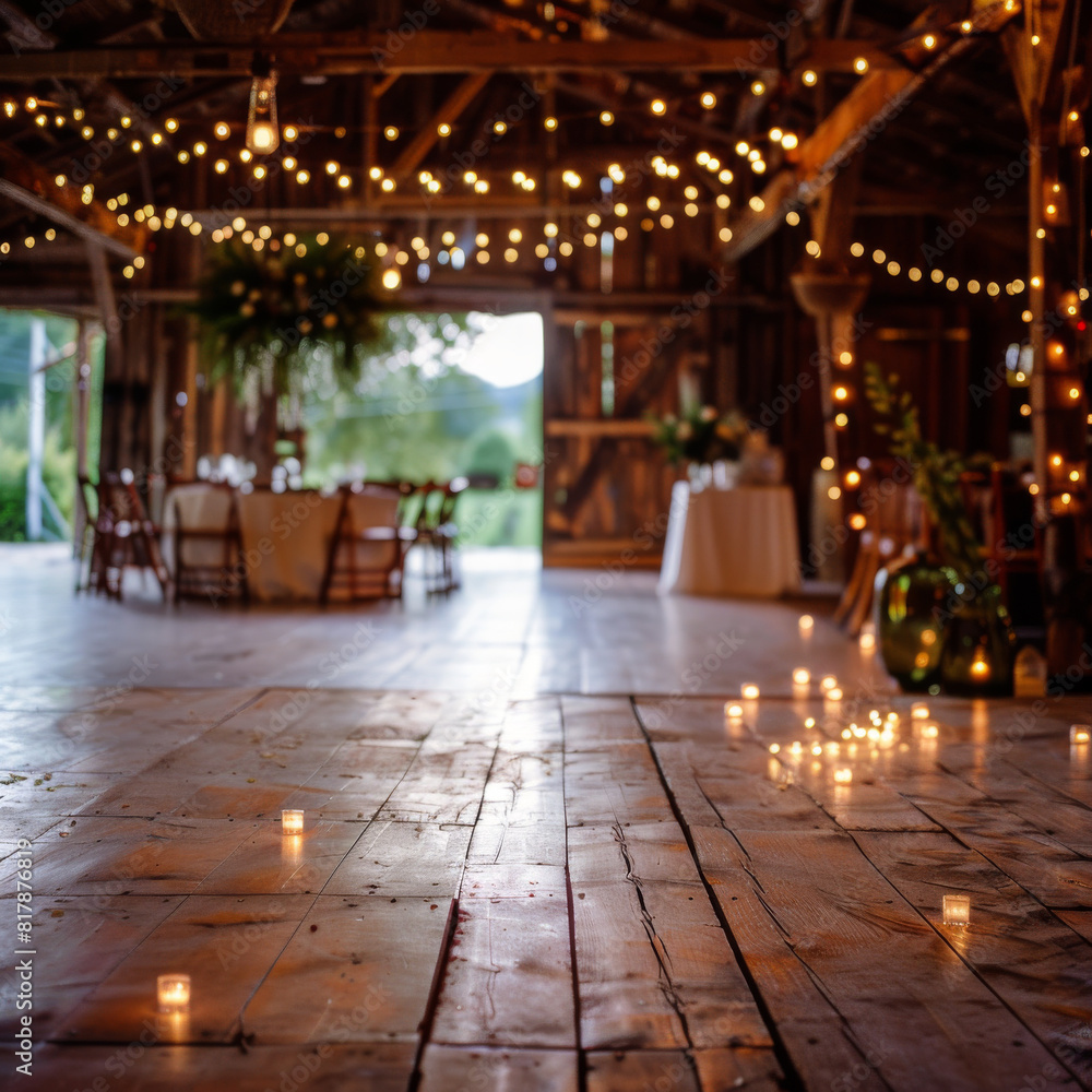 A large open space with a wooden floor and a lot of lights A large open space with a wooden floor and a lot of lights