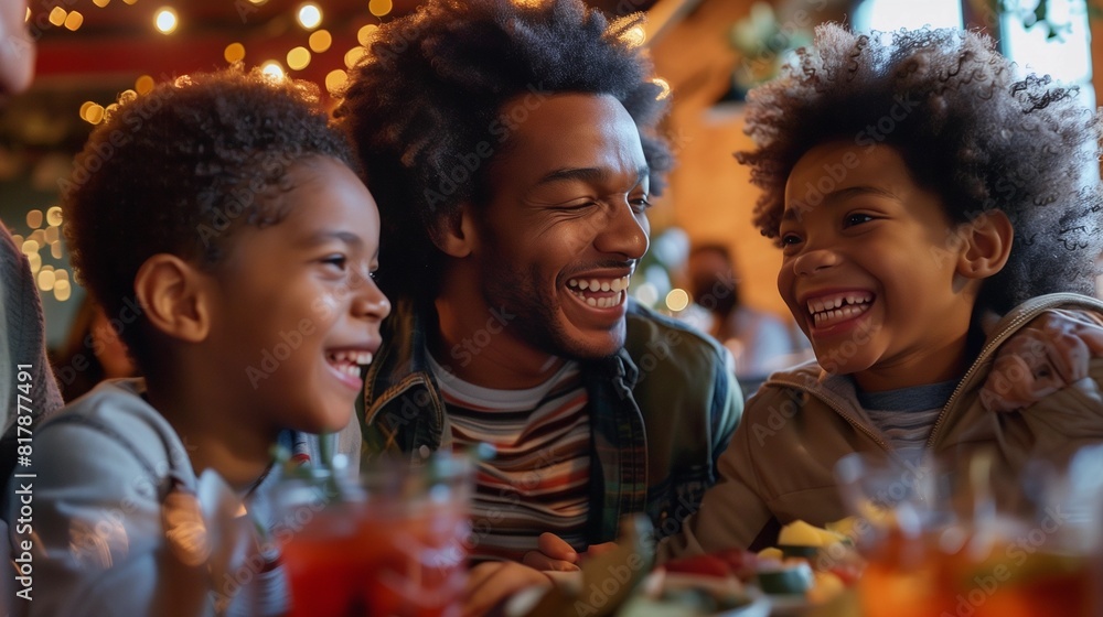 A cheerful family enjoying a branded experience. A cheerful family enjoying a branded experience.