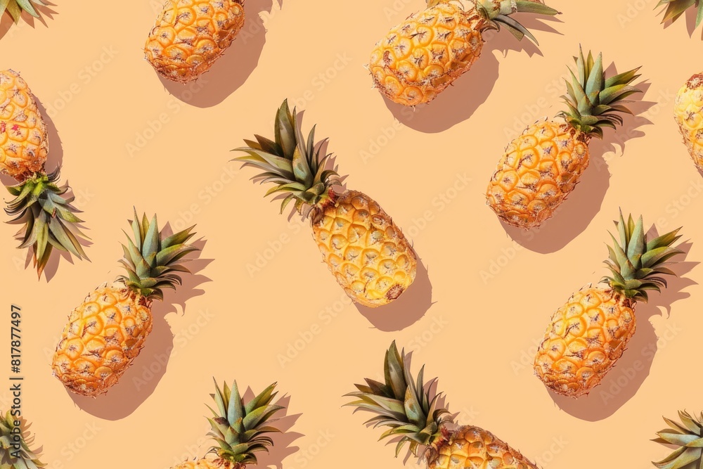 Fresh Pineapples on a Bright Yellow Background Fresh Pineapples on a Bright Yellow Background