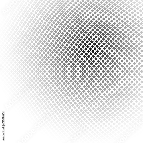 Semitone checkered background. Disappearing and appearance gradient illustration consisting of rhombuses and squares.