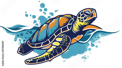 Slow turtle crawls underwater mascot over white vector