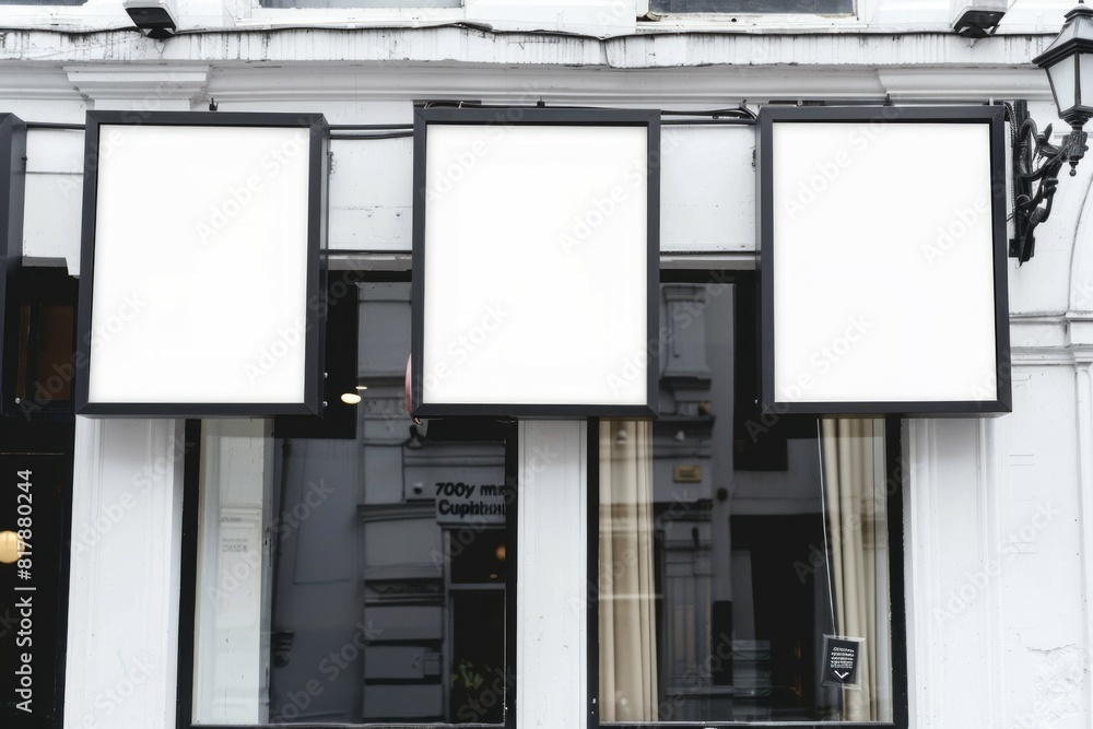 3 white signs on the wall of a beautiful apartment building,
3 white signs on the wall of a beautiful apartment building,