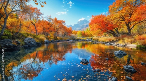 Vibrant Autumn Landscape with Bright Foliage and Crystal Clear Reflecting River