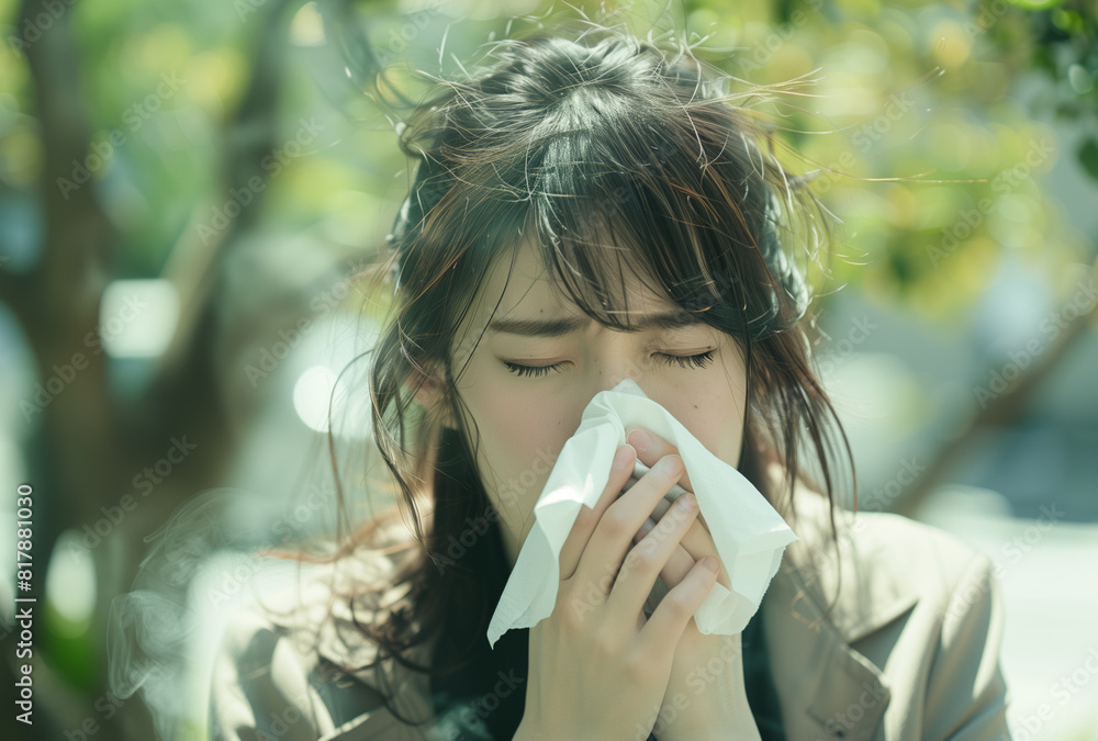 woman sneezing with handkerchief woman sneezing with handkerchief