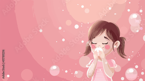 Smiling little girl with nasal drops on pink background