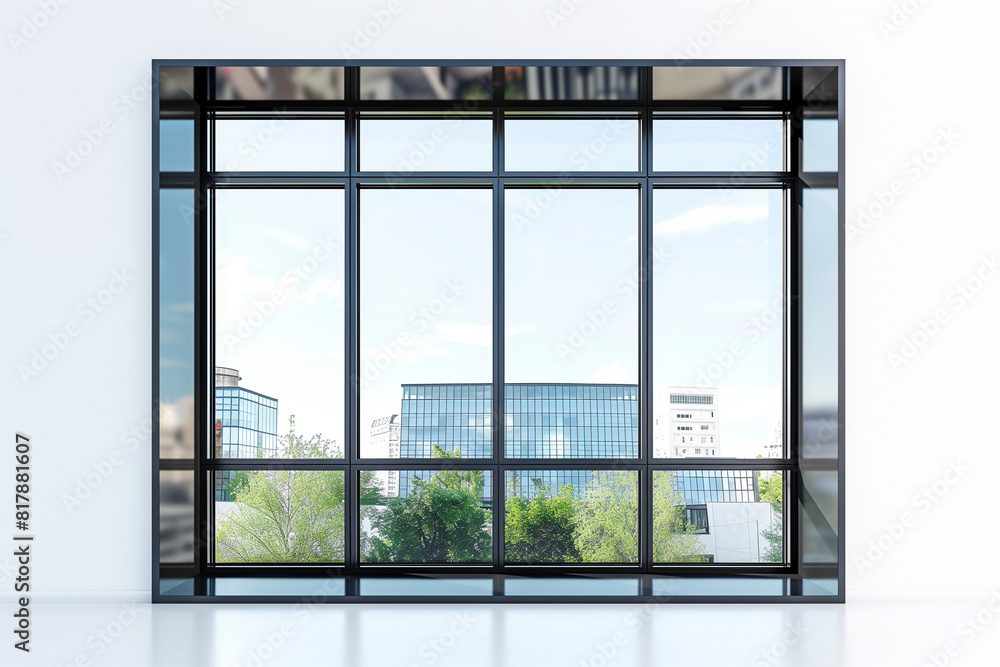 Fototapeta premium A window with a view of a city and trees