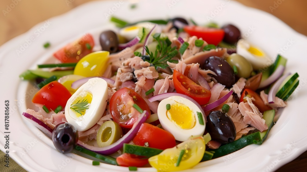 A colorful nicoise salad with tuna and olives A colorful nicoise salad with tuna and olives
