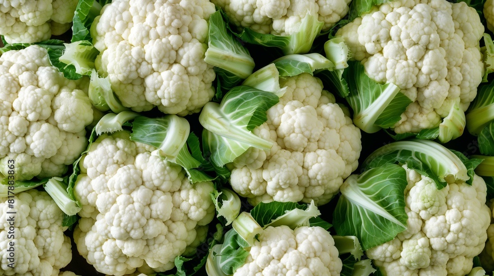 Cauliflower Close-Up, White Fresh Vegetables with a Crisp and Healthy Texture in a Botanical Pattern Cauliflower Close-Up, White Fresh Vegetables with a Crisp and Healthy Texture in a Botanical Pattern
