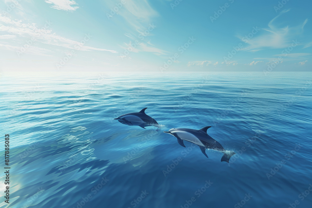 Naklejka premium Two dolphins swimming in the ocean