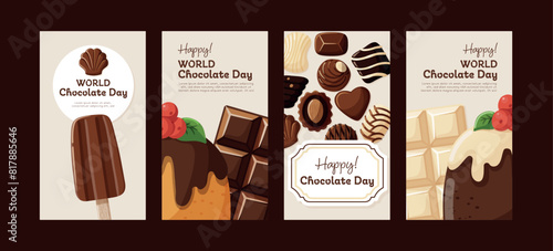 World chocolate day. Set of four banner templates. Sweet dessert