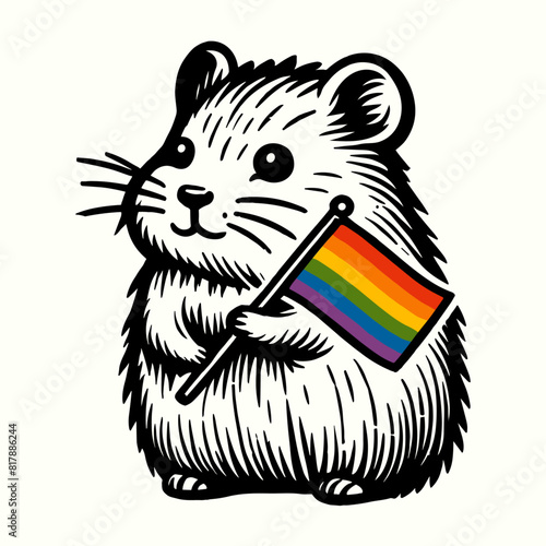 cute hamster holding a LGBT flag, pride month illustration