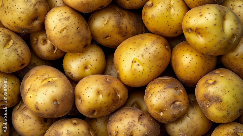 Potatoes Close-Up, Golden Brown Tubers with a Natural Earthy Texture in a Detailed Pattern Potatoes Close-Up, Golden Brown Tubers with a Natural Earthy Texture in a Detailed Pattern