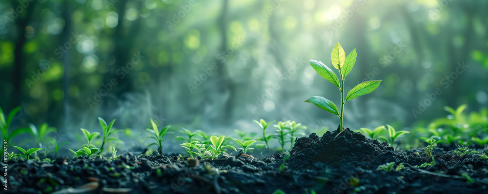 New young seedling growing out of black soil in the forest. Saving environment concept. New young seedling growing out of black soil in the forest. Saving environment concept.